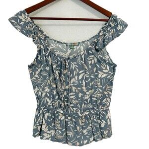 Good Luck Gem Top Women M Multicolored Peplum Cut Out Boho Beach Vacay Tropical